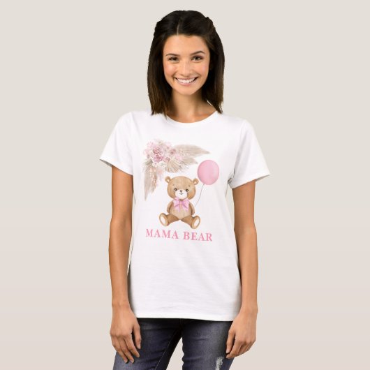 Mama Bear Boho Balloon Baby Girl Showgeschenk T-Shirt (Vorne ganz)