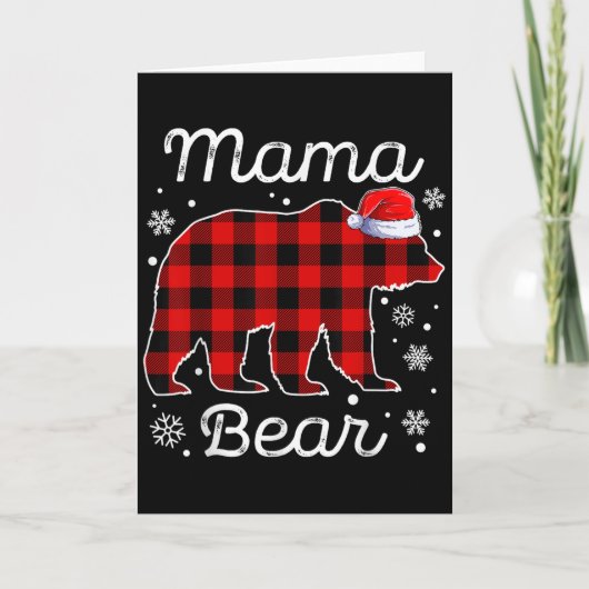 Mama Bear Christmas Pajamas Red Plaid Buffalo Fami Karte (Vorderseite)