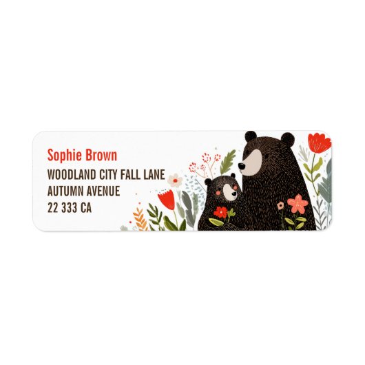 Mama Bear& Cub Cute Animals Floral Return Address  (Vorne)