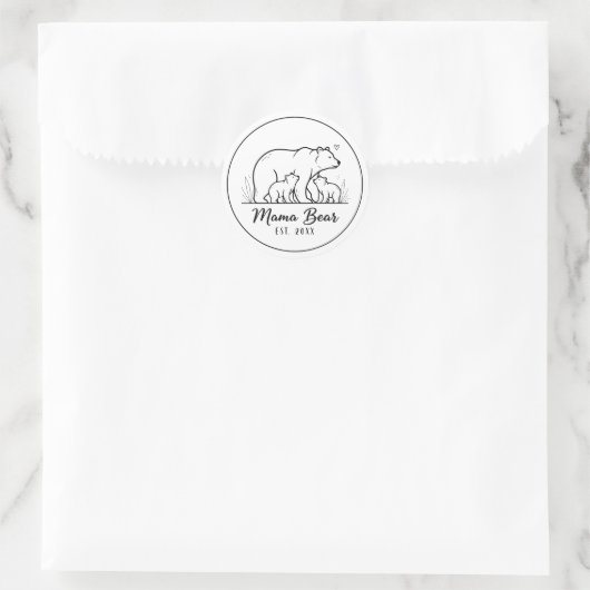 Mama Bear EST 2025 Circle Logo Line Art Runder Aufkleber (Tasche)