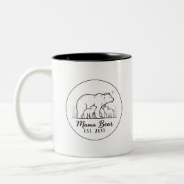 Mama Bear EST 2025 Circle Logo Line Art Zweifarbige Tasse