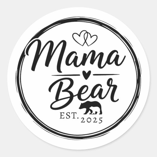 Mama Bear Est 20XX Wild Heart Line Art Runder Aufkleber (Vorderseite)