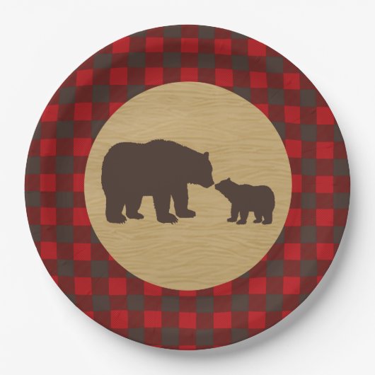 Mama Bear Kariert Lumberjack Flannel Papier Teller (Vorderseite)