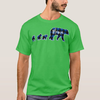 Mama Bear mit Three 3 Cubs Black Blue Buffalo Che T-Shirt