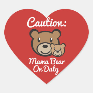 Mama Bear on Duty - Glossy Herz-Aufkleber
