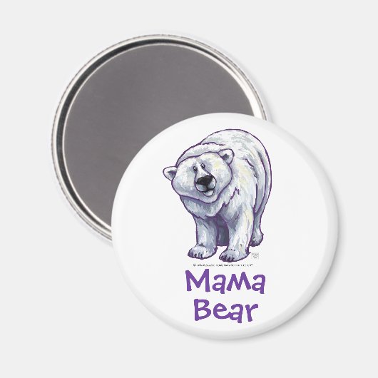 Mama Bear Polar Bear Round Magnet (Vorderseite/Rückseite)