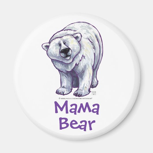 Mama Bear Polar Bear Round Magnet (Vorne)