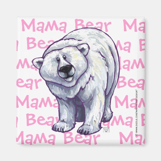 Mama Bear Polar Bear Square Magnet (Vorne)