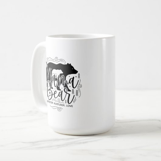 Mama Bear Protector Black & White Script Mama Bear Kaffeetasse (Vorderseite Links)