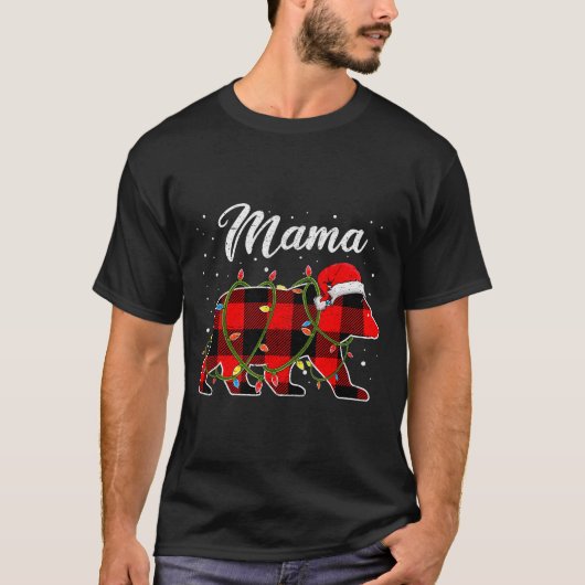 Mama Bear Shirt, Red Buffalo Plaid Mom Bear Pajama T-Shirt (Vorderseite)
