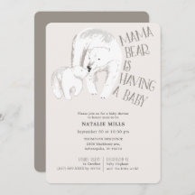 Mama Bear Taupe Neutral Baby Dusche Einladung