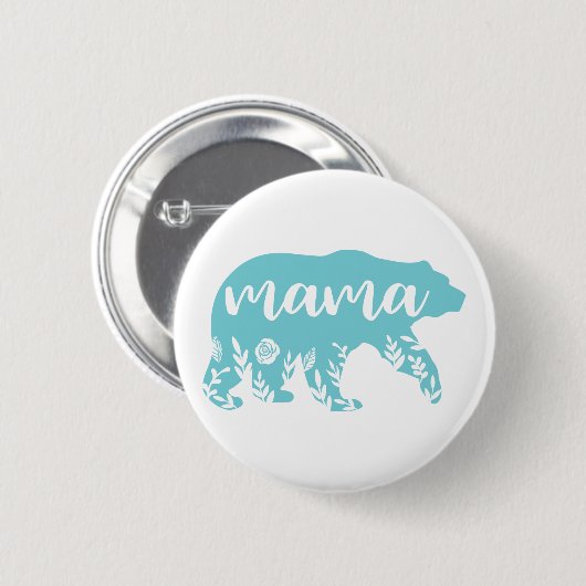 Mama Bear Turquoise Blume Button (Vorne & Hinten)