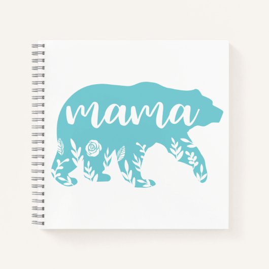 Mama Bear Turquoise Blume Journal Notizblock (Vorderseite)