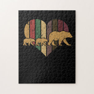 Mama Bear Two Cubs Retro Herz Mütter Tagesgeschen Puzzle