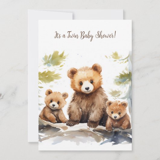Mama Bear und Cubs Twin Baby Dusche Einladung (Vorderseite)