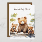 Mama Bear und Cubs Twin Baby Dusche Einladung (Vorne/Hinten)