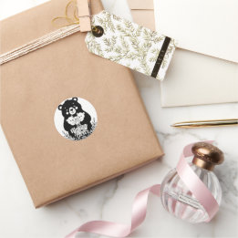 Mama Bear with Two Cubs Heart Line Art Design Runder Aufkleber