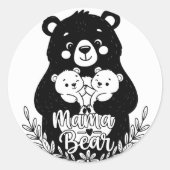 Mama Bear with Two Cubs Heart Line Art Design Runder Aufkleber (Vorderseite)