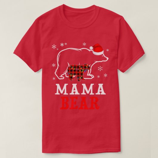 MAMA BEAR Women Red Kariert Christmas Pajama Famil T-Shirt (Design vorne)