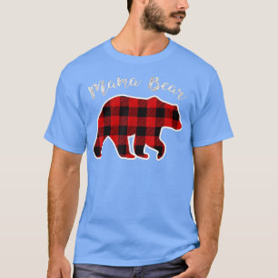 MAMA BEAR Women Red Kariert Christmas Pajama Famil T-Shirt