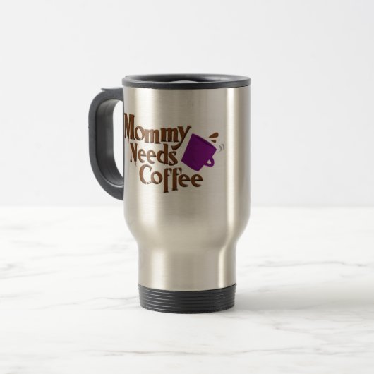 Mama-Bedarf-Kaffeelogo, mommyneedscoffee.com Reisebecher (Vorderseite Links)
