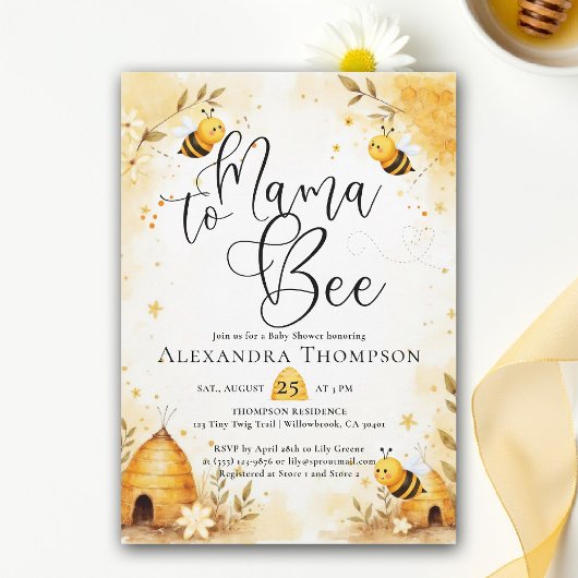 Mama Bee Summer Hive Bumblebee Script Baby Shower Einladung