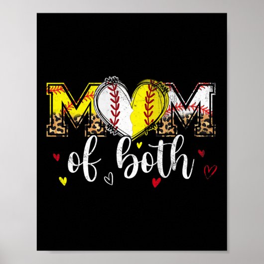 Mama beider Baseball-Softball-Herz Leopard-Mutter Poster (Vorne)