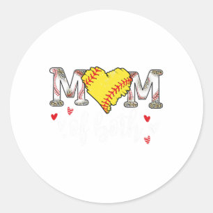 Mama beider Baseball-Softball-Herz Leopard-Mutter Runder Aufkleber