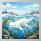 Mama Beluga Wal und Kinderkrippe Poster (Vorne)
