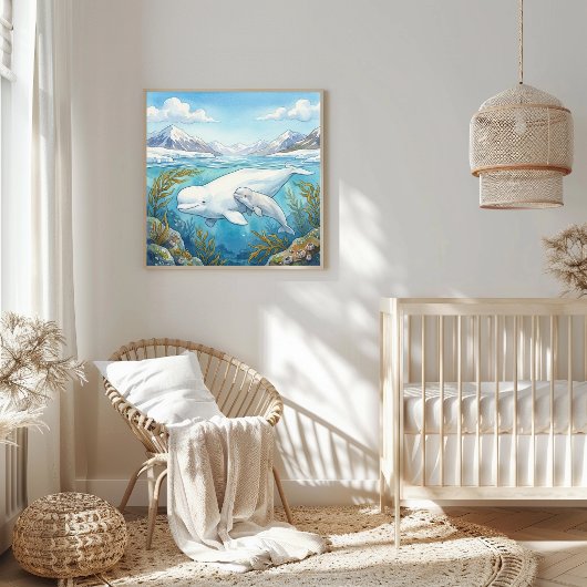 Mama Beluga Wal und Kinderkrippe Poster