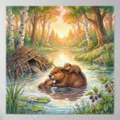 Mama-Biber und Kleinkindernest Poster (Vorne)