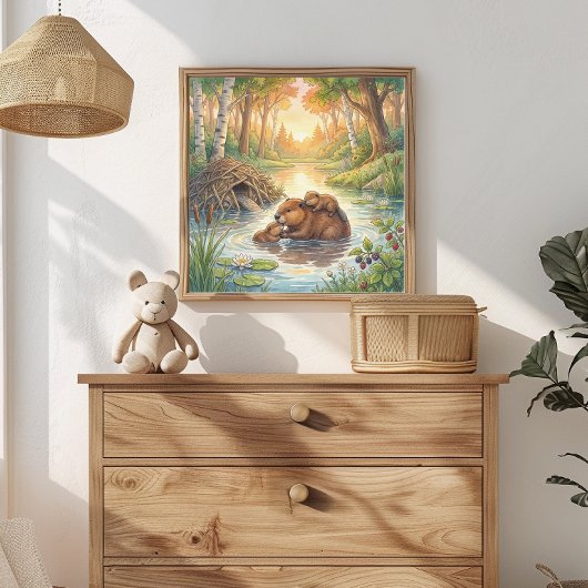 Mama-Biber und Kleinkindernest Poster