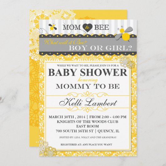 Mama Bienen-zur wunderlichen Bienen-Baby-Dusche Einladung (Vorne/Hinten)