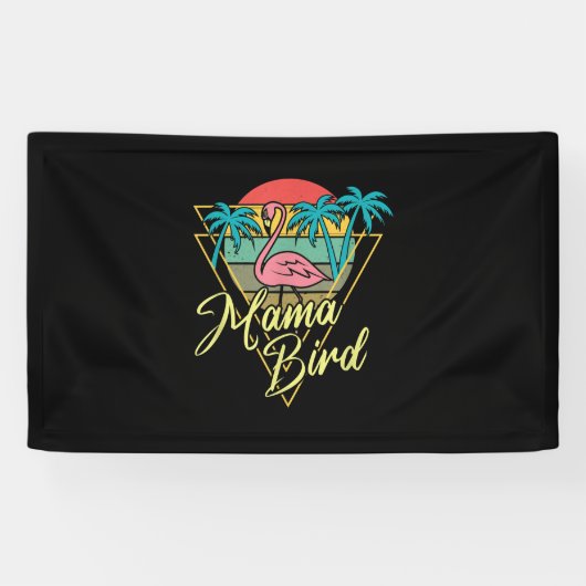 Mama Bird Flamingo Sunset Palm Tree Beach 80er Banner (Horizontal)
