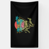 Mama Bird Flamingo Sunset Palm Tree Beach 80er Banner (Vertikal)