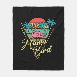 Mama Bird Flamingo Sunset Palm Tree Beach 80er Fleecedecke