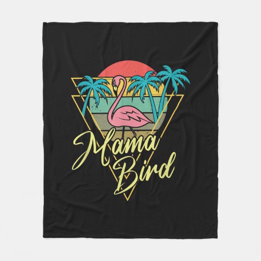 Mama Bird Flamingo Sunset Palm Tree Beach 80er Fleecedecke (Vorderseite)