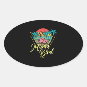 Mama Bird Flamingo Sunset Palm Tree Beach 80er Ovaler Aufkleber