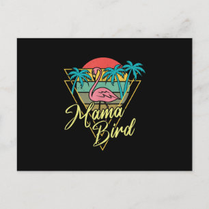 Mama Bird Flamingo Sunset Palm Tree Beach 80er Postkarte