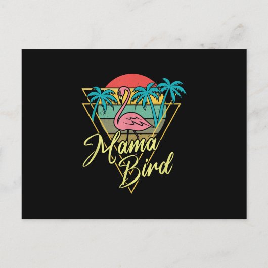 Mama Bird Flamingo Sunset Palm Tree Beach 80er Postkarte (Vorderseite)