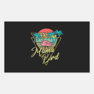 Mama Bird Flamingo Sunset Palm Tree Beach 80er Rechteckiger Aufkleber