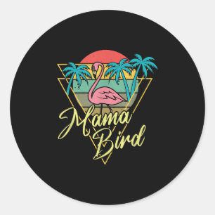 Mama Bird Flamingo Sunset Palm Tree Beach 80er Runder Aufkleber