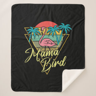 Mama Bird Flamingo Sunset Palm Tree Beach 80er Sherpadecke