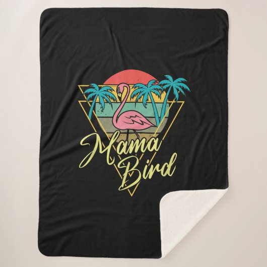 Mama Bird Flamingo Sunset Palm Tree Beach 80er Sherpadecke (Vorderseite)