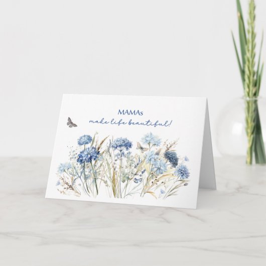 Mama Birthday Dusty Blue Wildblumen Karte (Vorderseite)