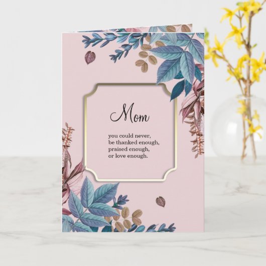 Mama Blau und Elegante Gold Farbige Blätter Karte (Gelbe Blume)