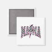 Mama Blitz Checkered Leopard Varsity Motte Magnet (Vorderseite/Rückseite)