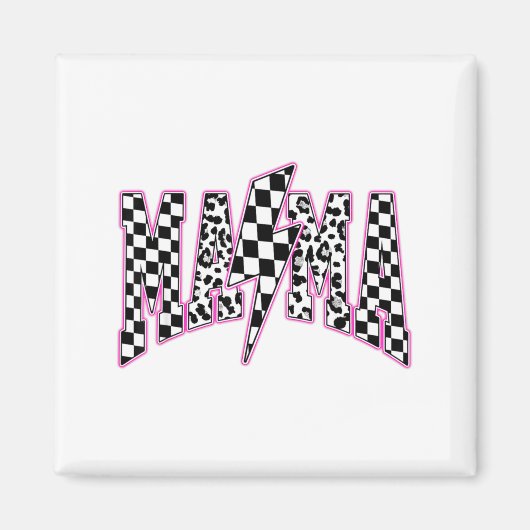 Mama Blitz Checkered Leopard Varsity Motte Magnet (Vorne)