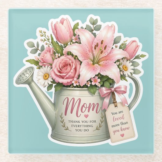 Mama Blumen Gießkanne Glasuntersetzer (Vorderseite)