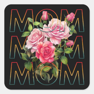 Mama Blumen-Typografie Muttertagsgeschenk Quadratischer Aufkleber
